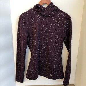 Under Armour Coldgear Fitted Running Long Sleeve Hoodie Top in Maroon Size S